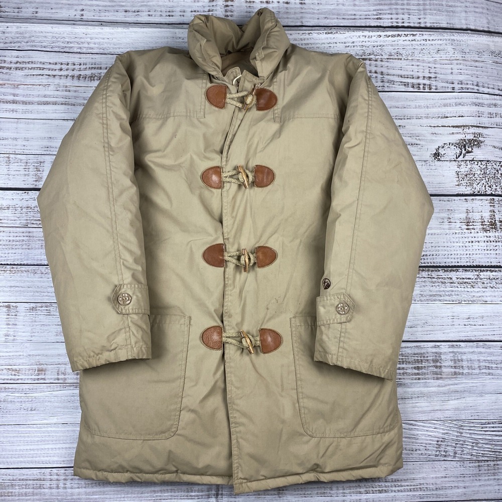 VTG 70s Gander Mountain Toggle Coat Beige Duck Down Men's Medium Puffer Jacket